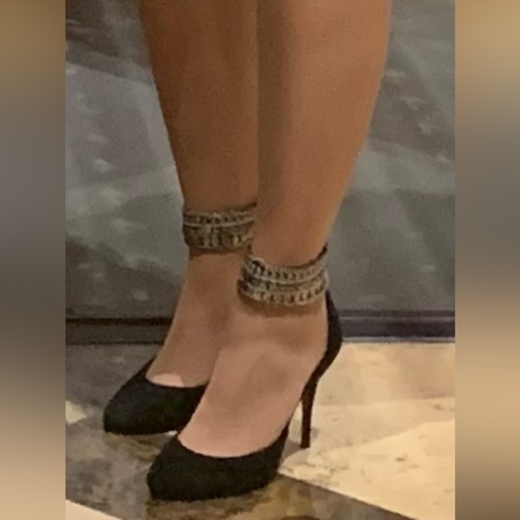 Steve Madden Luxe Black Suede Leather Fiona Grommet Ankle Strap Zip Heels Sz 7.5 - Picture 10 of 11